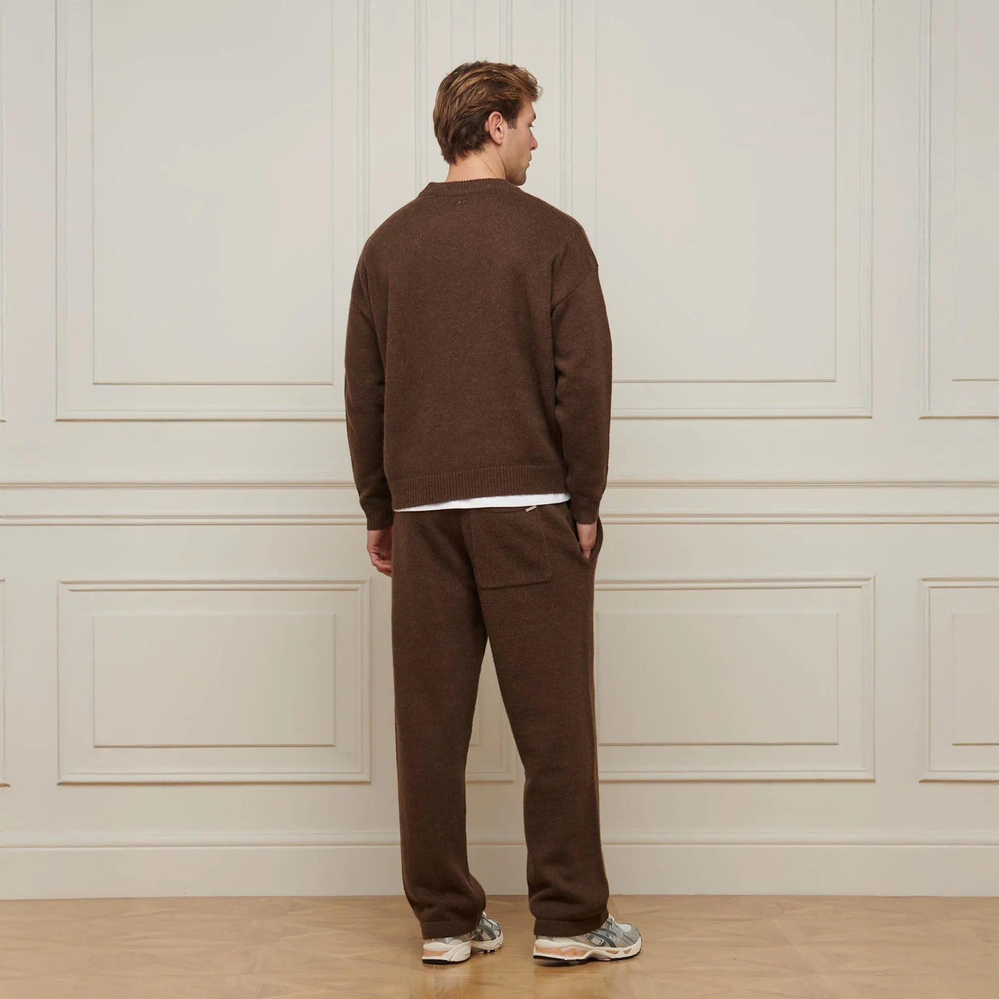 Back Side View of Belier Mohair Knit Brown Sweatpants